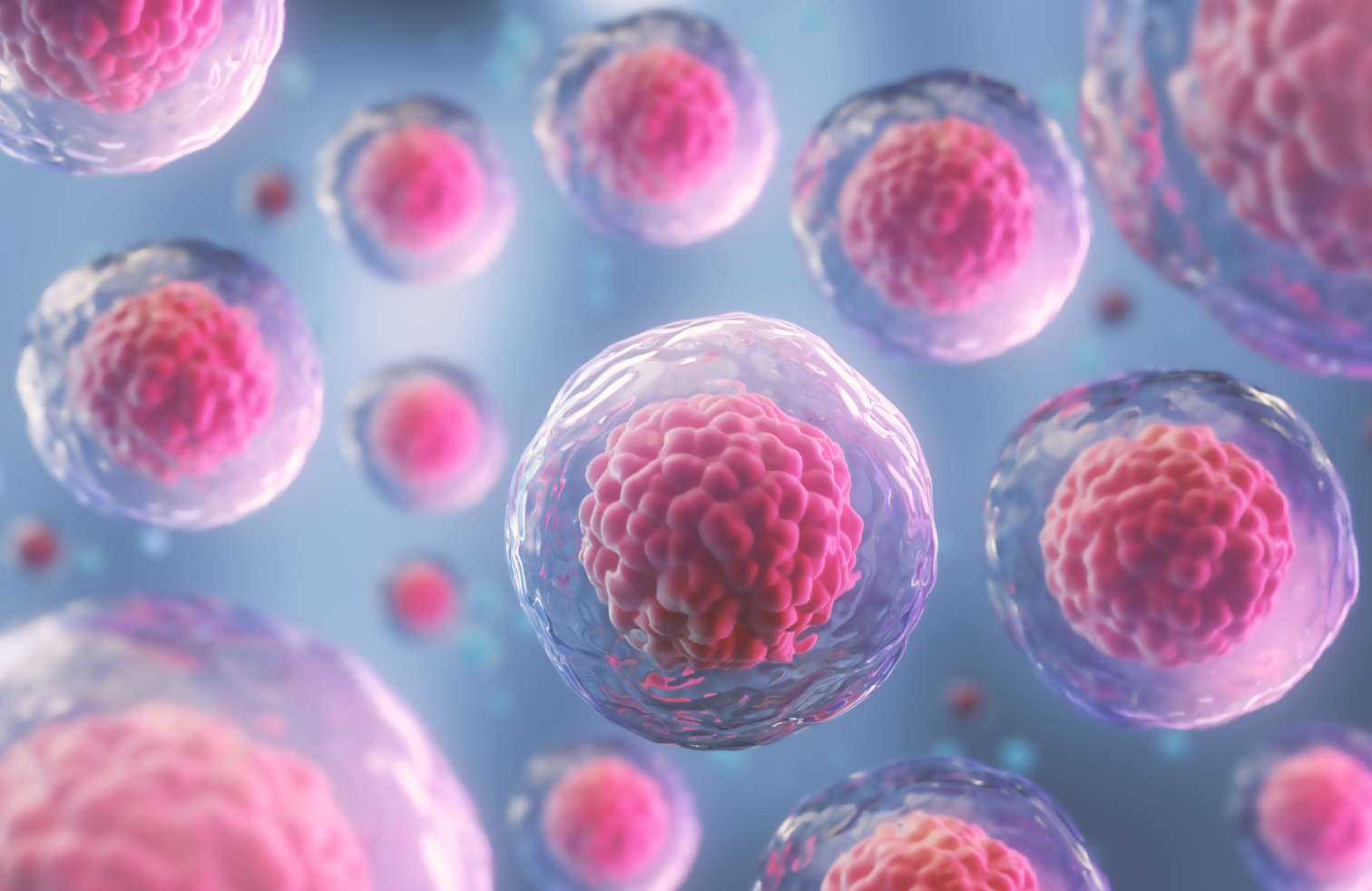 Close-up of human cells, illustrating biology in a vibrant 3D representation.
